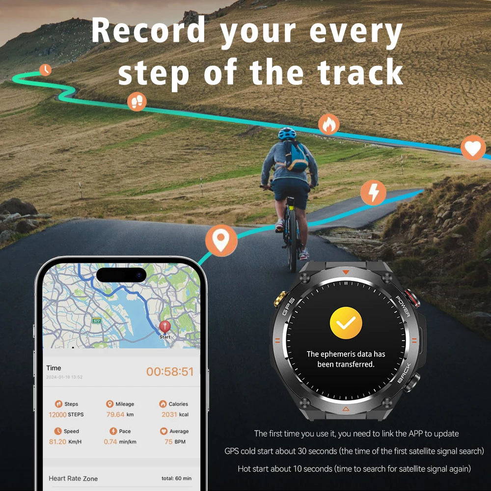 SENBONO KC82 GPS Smart Watch 1.45'' HD Screen Built-In GPS Altimeter Barometer Compass AI Voice Compatible with Android & iPhone