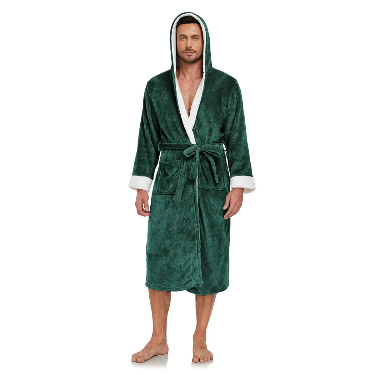 Usa Warehouse Discount Price Winter 5 Star Hotel Plush Hooded Fleece Long Bathrobes Pyjamas Men Sleepwear Stripe Bath Robe
