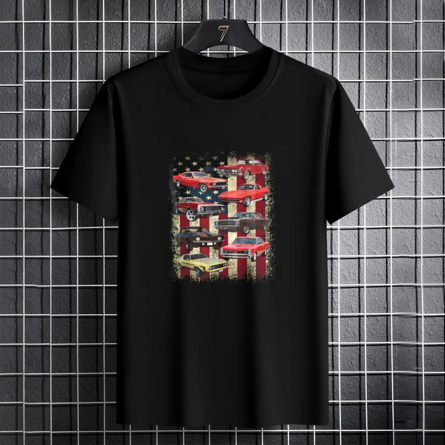 Classic American Muscle Car T-Shirt, USA Flag, Short Sleeve Tee, Vintage Car Gift