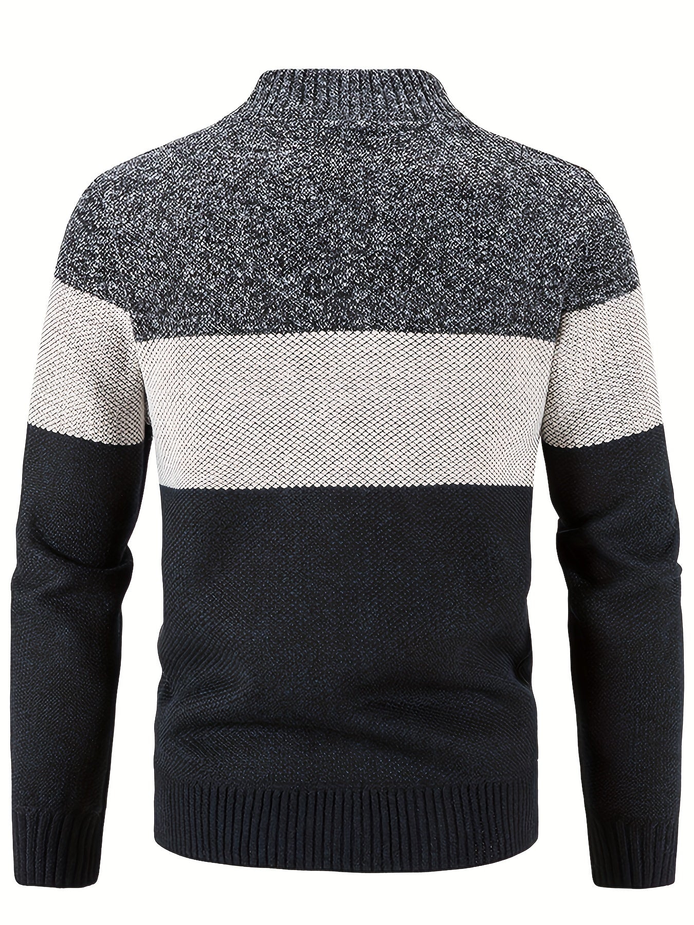 Men'S Casual High Neck Fleece Jacket, Color Block Knit Polyester Cardigan, Mid Stretch Zip-Up Fall/Winter Outerwear, Regular Fit with Placket Closure, Thick