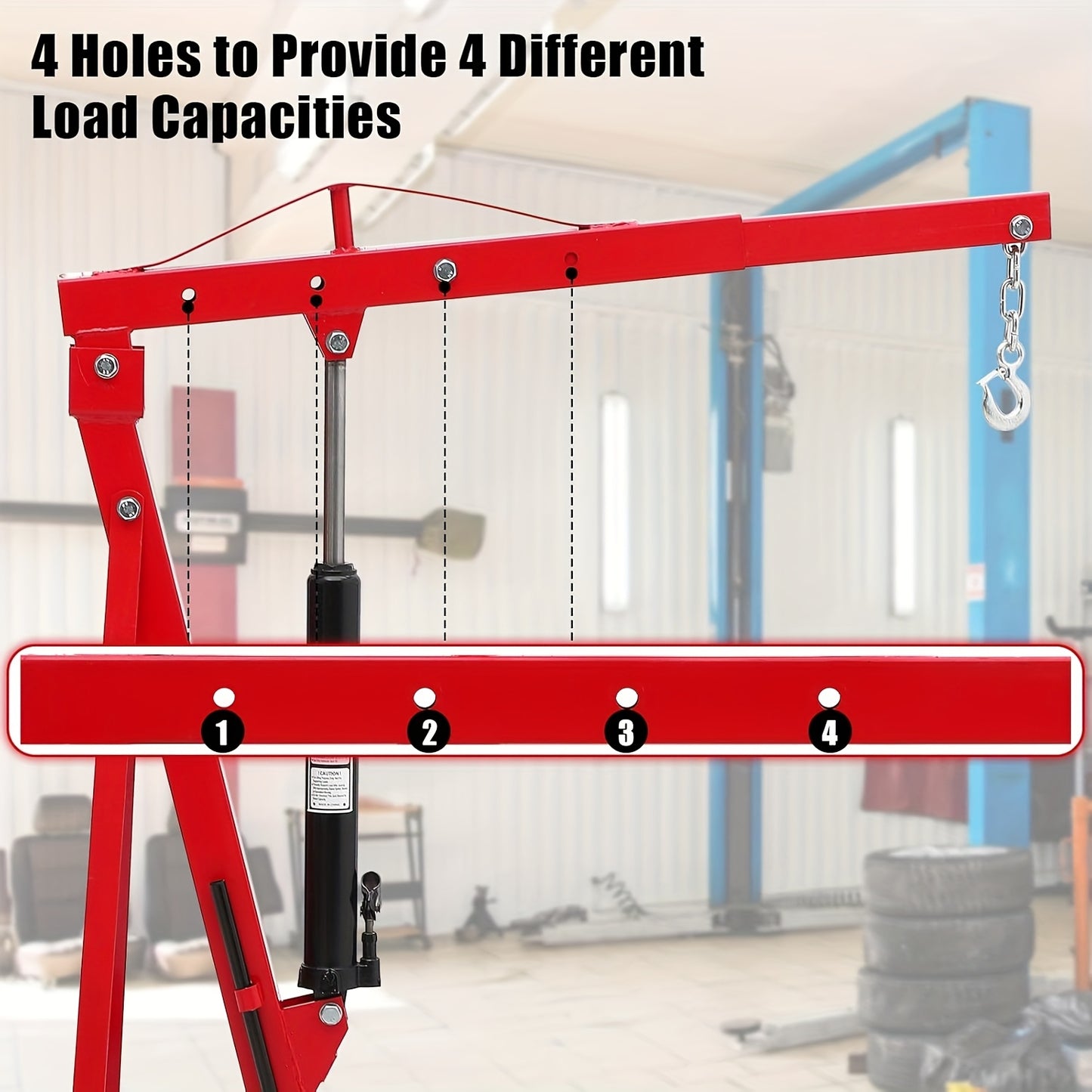 2-Ton Capacity 4400LBS Mobile Hydraulic Engine Hoist with 6 Wheels - Heavy Duty Folding Cherry Picker Crane for Engine Loading & Lifting, Compact Design for Mechanics, Shops, and Construction, Vehicle Maintenance, Robust Cons