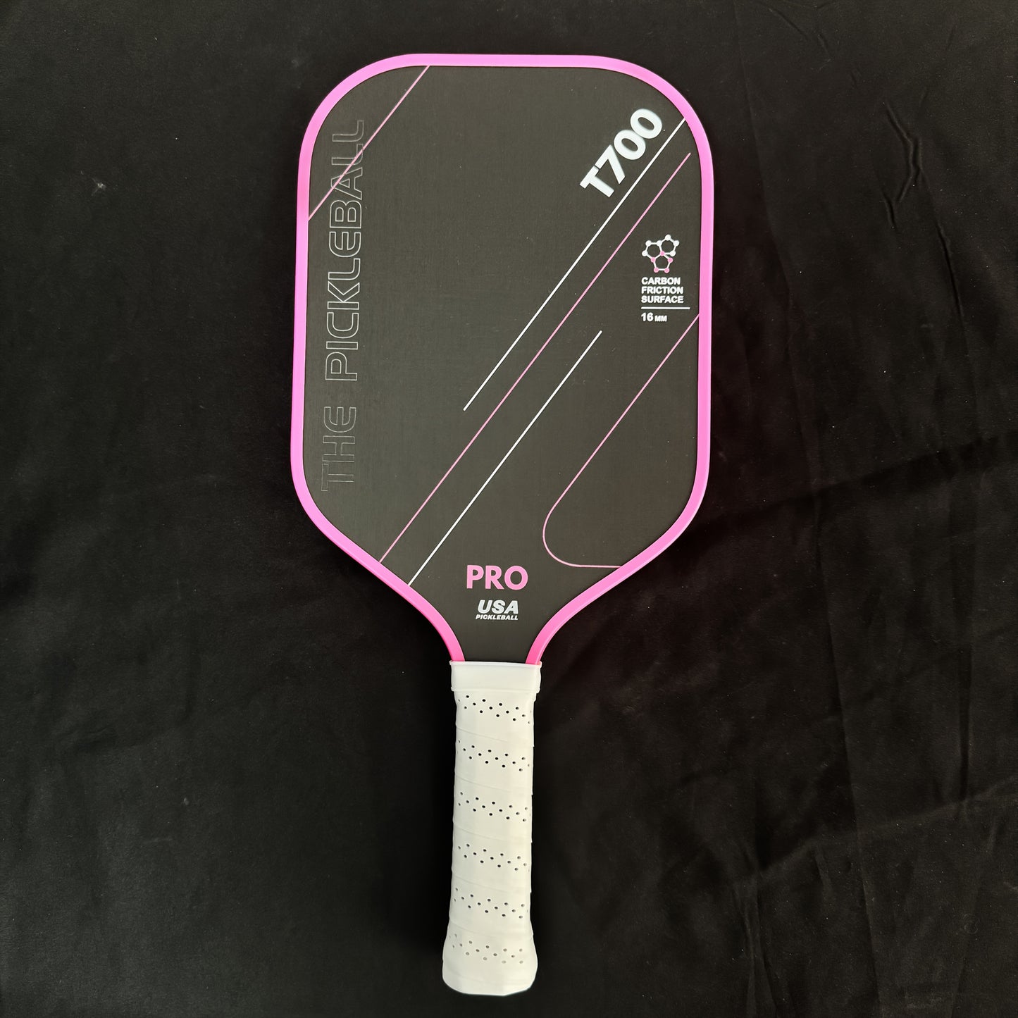 Pickleball, 1pc T700 Carbon Fiber Pickleball Paddle - Pink, Cold Pressed with Cloth Pattern Finish, 16mm Profile, Textured Surface for Powerful Spin and Balance