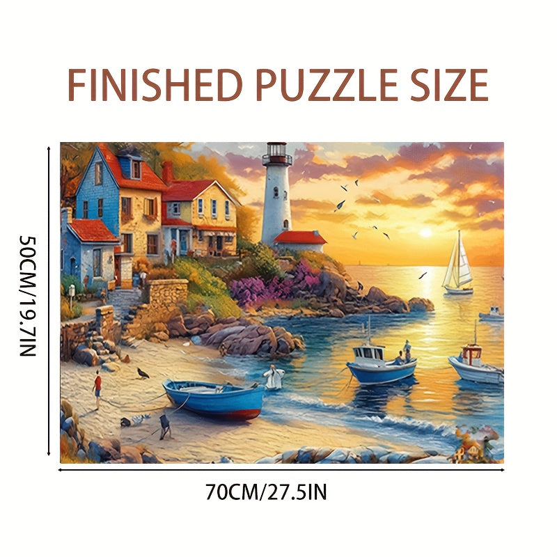 1000pcs Beach Sunset Jigsaw Puzzle - Town Scene 27.56x19.69inch; Large Paper Puzzle for Adults & Families - Perfect for Relaxation