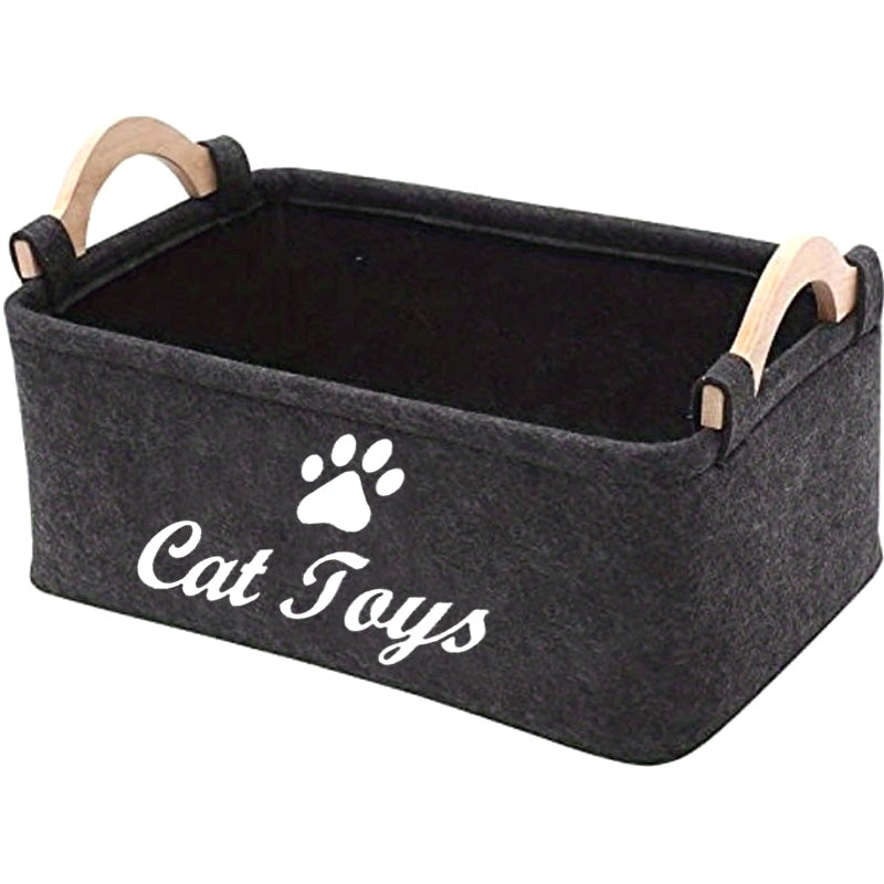 Pet Toy Organizer / 1pc Whisker Wonders Durable Polyester Cat Toy Storage Box, Graphic Paw Print Design