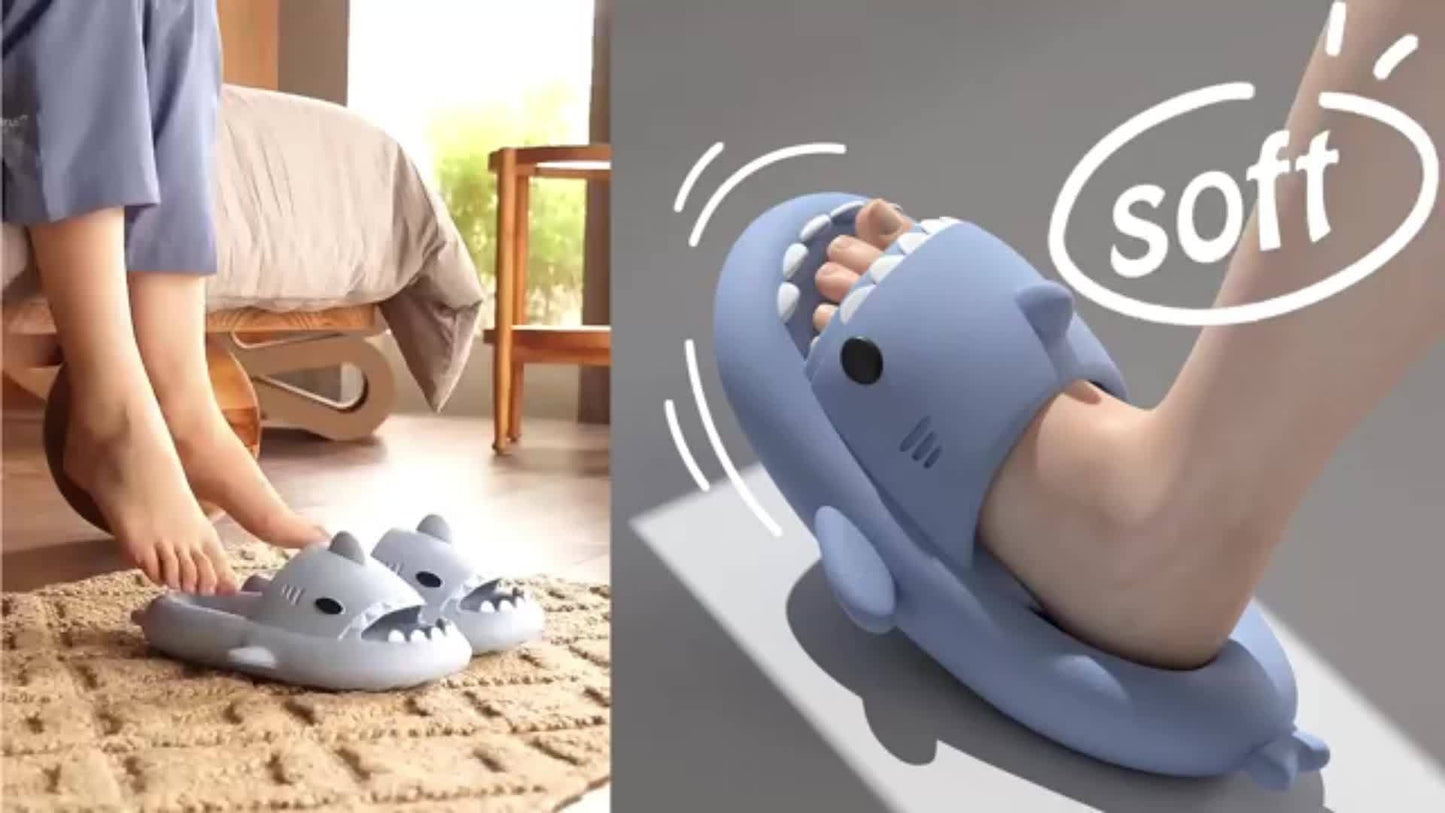 Shark Cloud Slippers - Cute Black Shark Design Slides for Women & Men, Non-Slip Summer Beach Sandals with Open Toe, Soft EVA Insole & Cushioned Sole, Perfect for Pool, Vacation, or Casual Wear, Poolside Footwear, Playful Slip