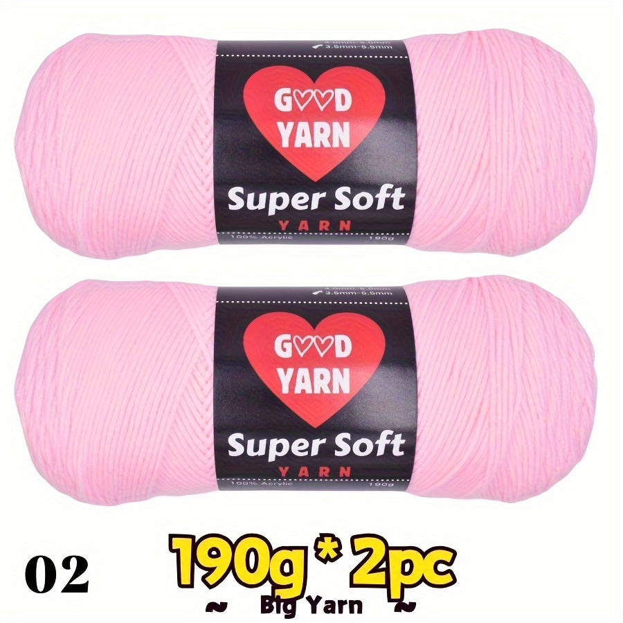 2pc*190g big 100% Acrylic yarn for knitting, crocheting, amigurumi and craft projects, #4-Worsted Yarn
