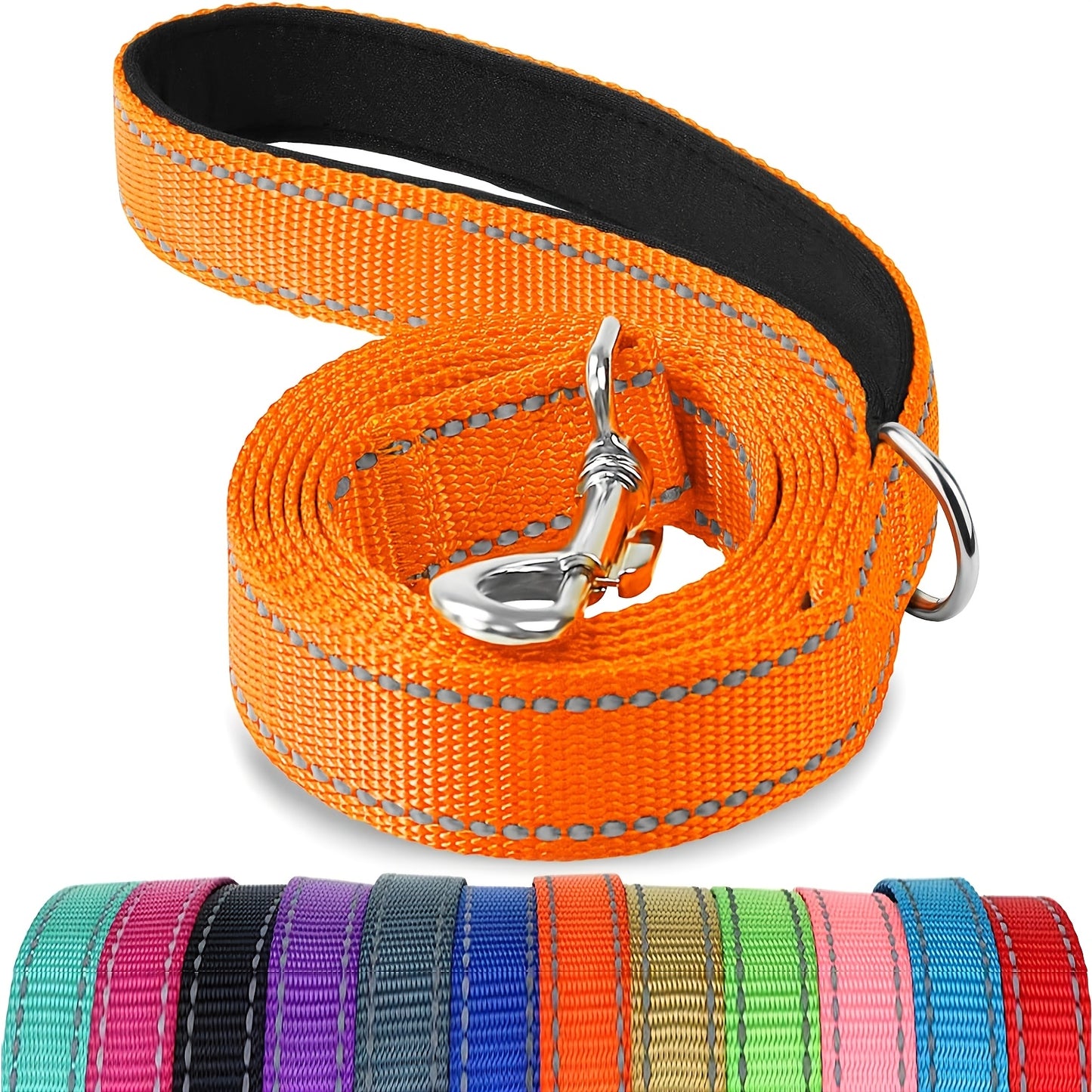 Reflective Dog Leash With Padded Handle, 5 Feet Long And 1 Inch Wide, Suitable For Walking And Training Medium To Large Dogs. Durable And Sturdy, Available In Multiple Color Options, Without Battery