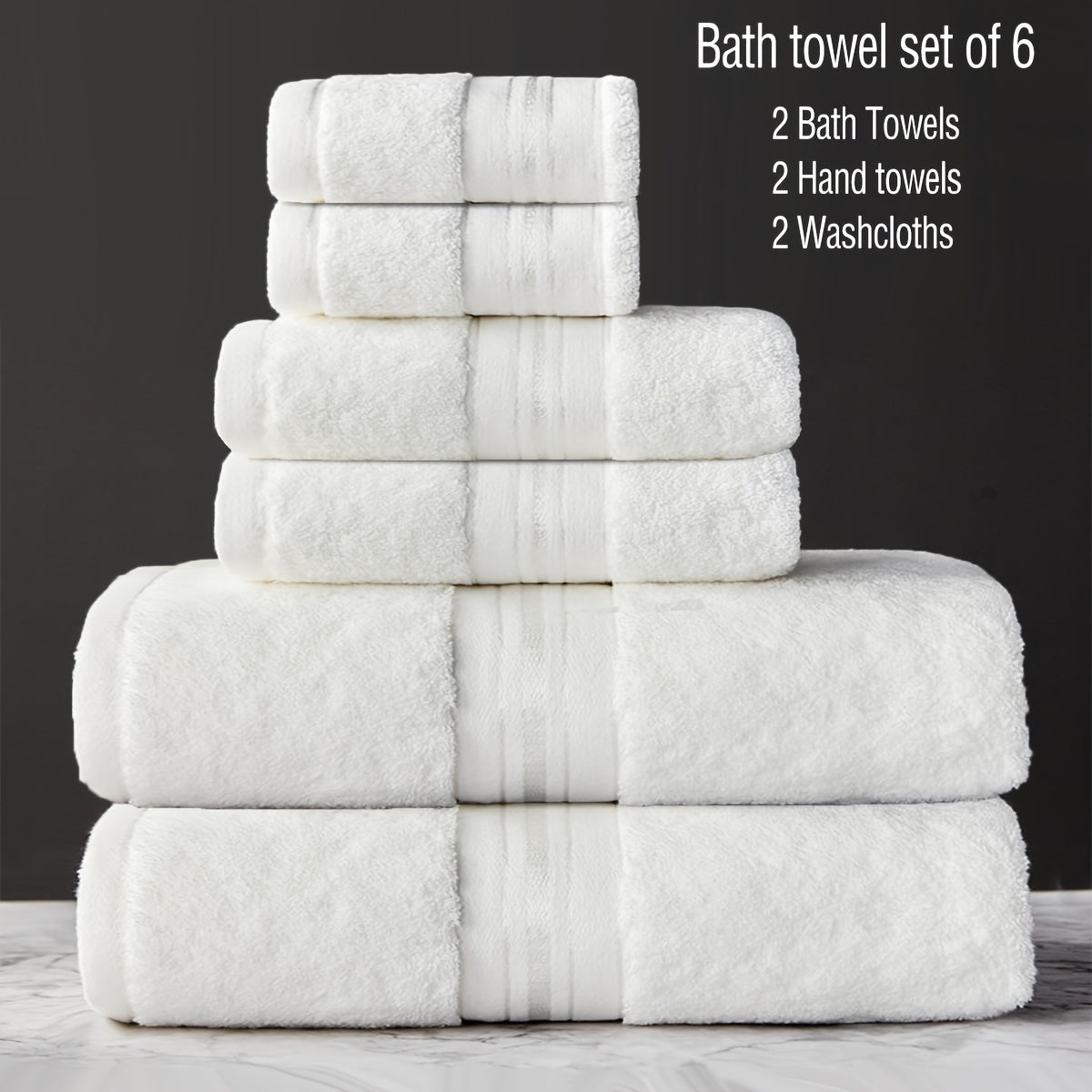 6-pce Bath Towel Set, Pure Cotton Bath Towels and Towels, 2 Bath Towels+2 Hand towels+2 Washcloths, Soft Shower Moisture Absorbing Cotton Bath Towel Set, Bathroom Towel Set, Bathroom Supplies, Household items