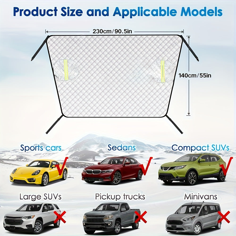 Automobile Sunshade with Winter Protection / Car Windshield Snow Cover Protection for Snow, Ice, UV, Frost Wiper & Mirror Protector, Windproof Sunshade Cover for Cars, Compact SUV Sunshade Cover for Cars Windshield