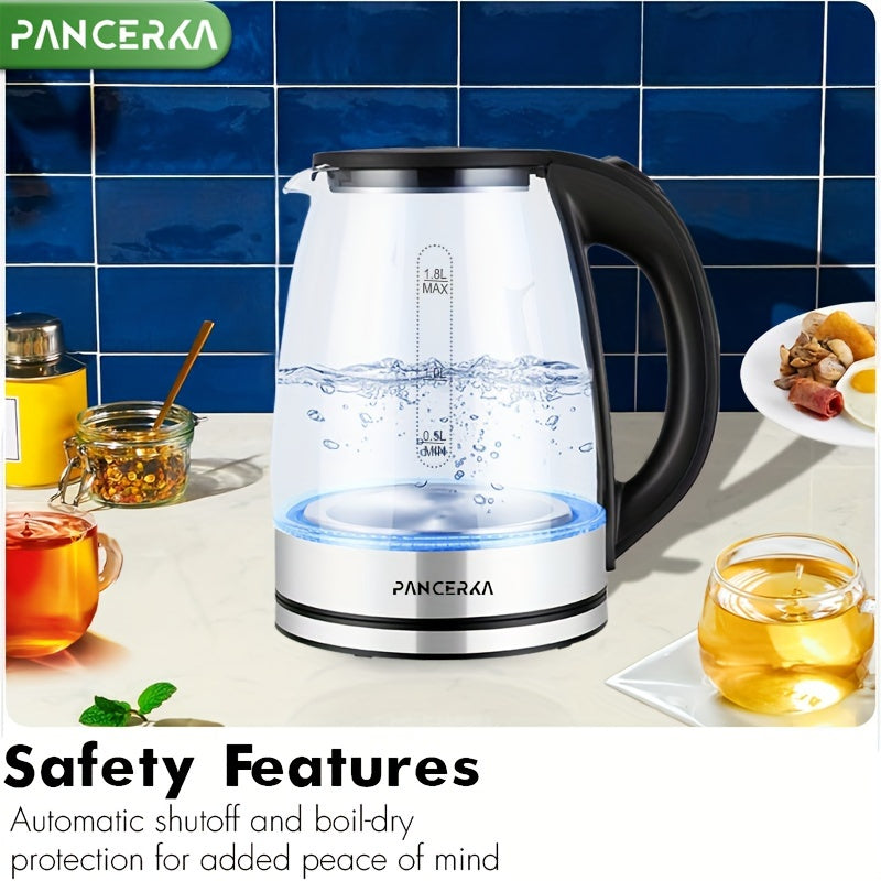 PANCERKA Electric Kettle, 1000W, Easy Cleaning Electric Tea Kettle, Boil-Dry Protection, Stainless Steel Filter, BPA Free, Auto Shut Off Hot Water Boiler, Water Heater Kettle For Coffee & Tea Maker - Black