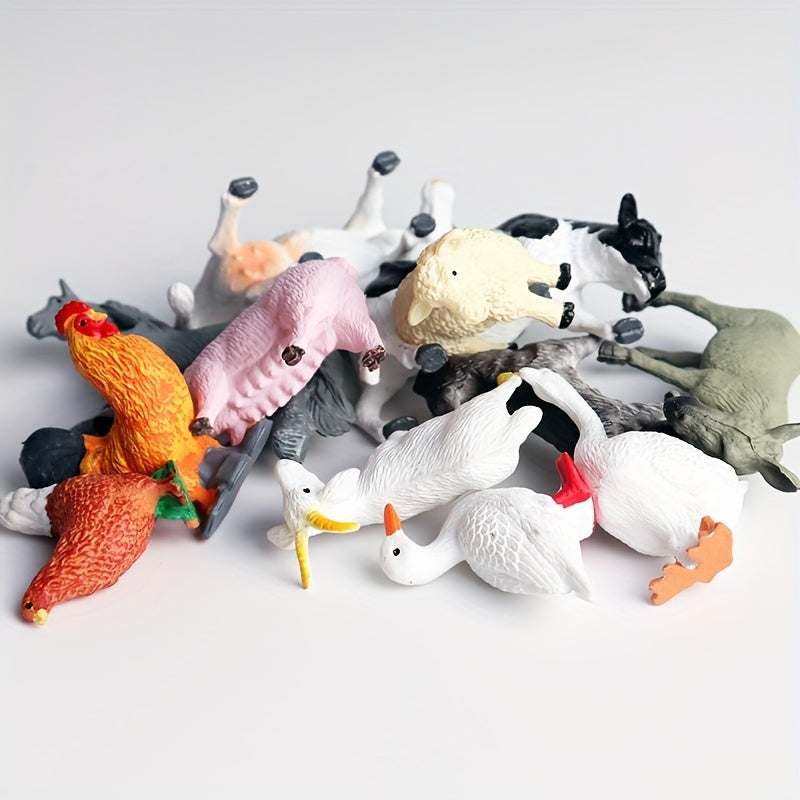 Toys / 12pcs Farm Animal Figures Set, PVC Miniature Play Animals, Educational Toy Collection, with Chickens, Ducks, Geese, Horses, Cows for Children 3-6 Years, Science & Cognitive Development