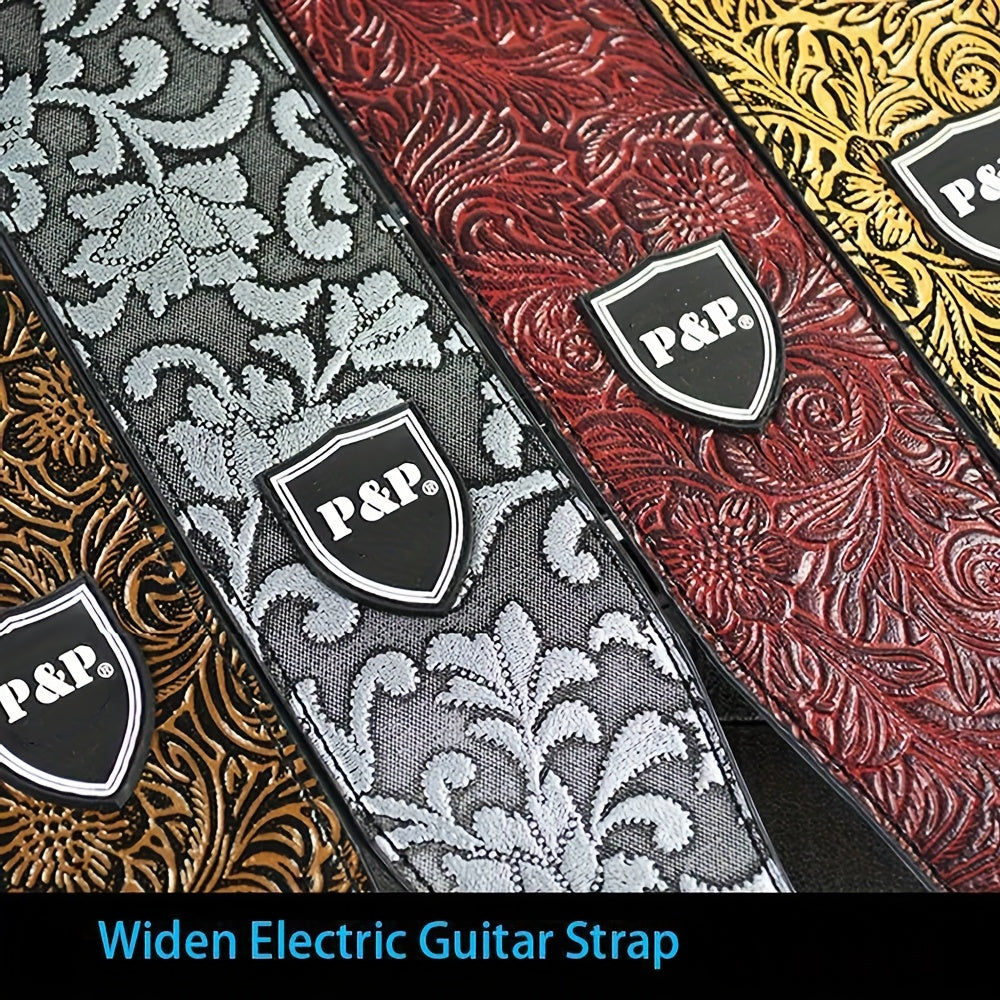 Guitar Straps / 2.5 Inch Guitar Strap Genuine Faux Leather Adjustable Soft Embroidered Belt For Classical Bass Music Hobby Guitar Accessories (Random Pattern)