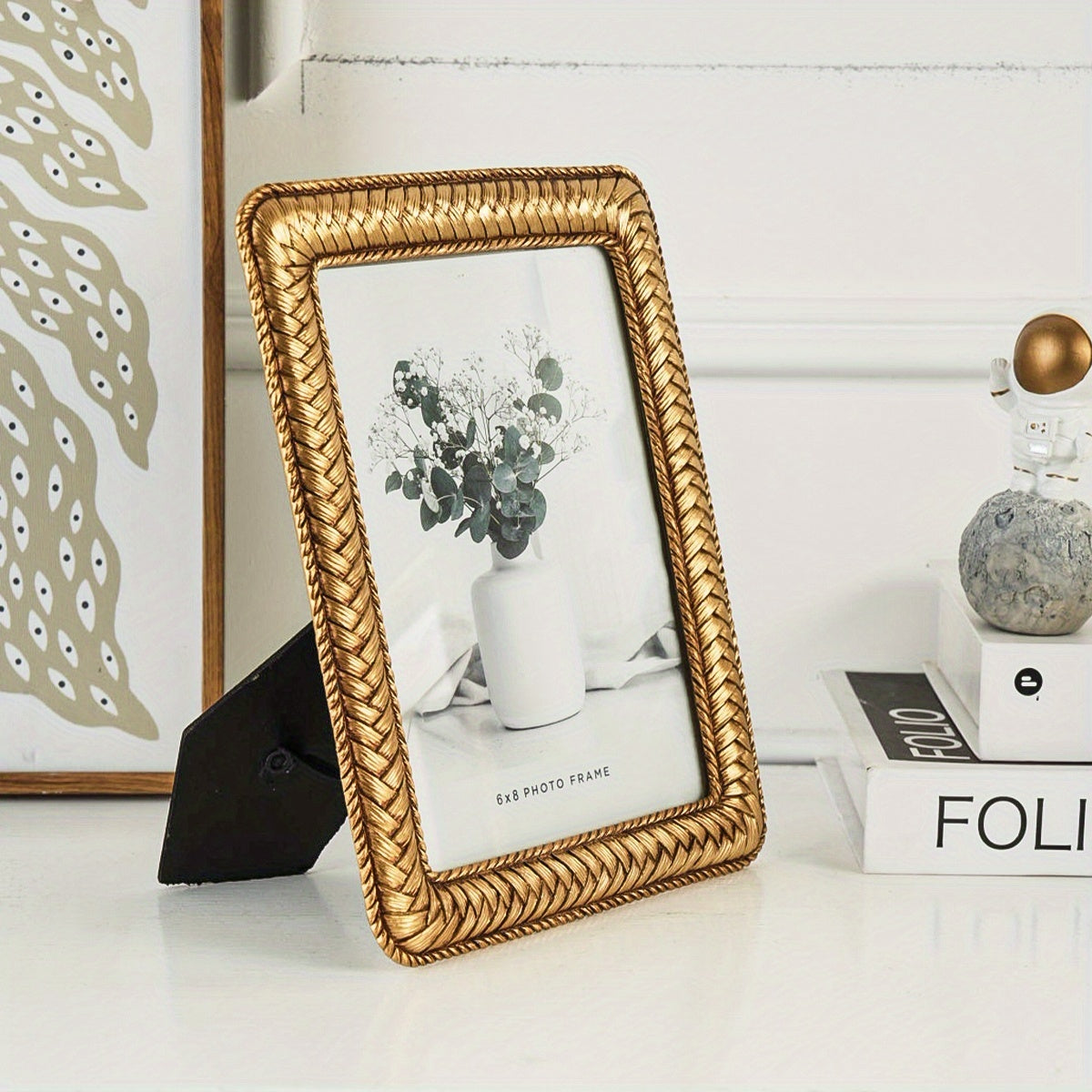 Picture Frames / 1pc Golden Woven Pattern Resin Photo Frame - Modern Creative Tabletop Decor for Bedroom, Study, or Office, Multiple Styles Available, Simple yet Elegant Design for Photo Display, Office Decor | Decorative Frame | Textured Fin
