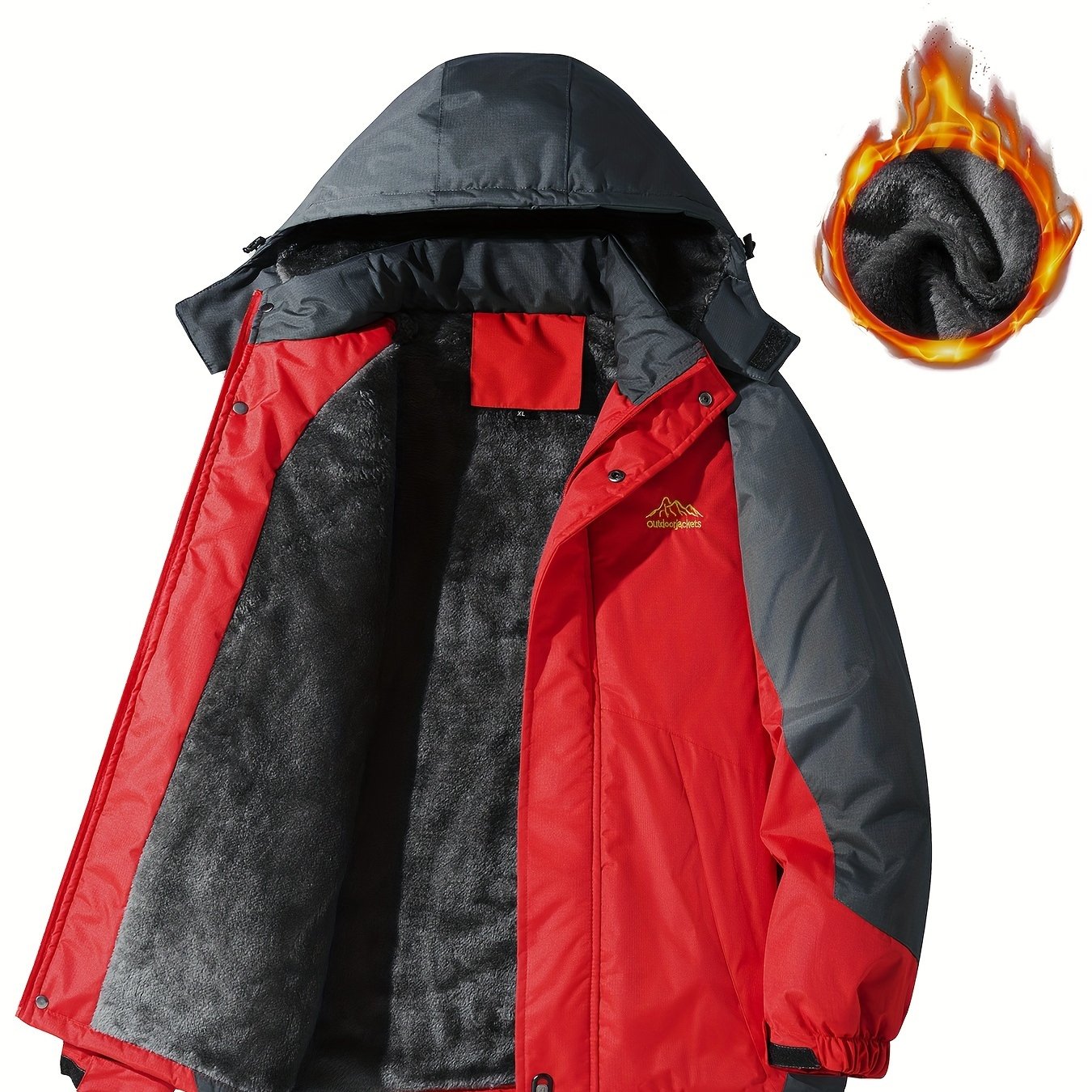 Men's Jacket / Men's Casual Color Block Thick Hooded Jacket, Windproof Single-Layer Fleece Jacket for Fall Winter Jacket Gifts
