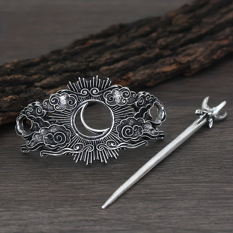 8 PCS Vintage Crescent Cloud Hair Clips Witchy Moon Hair Stick Witches Halloween Hair Clips Pagan Gothic Hair Wiccan Viking Hair Clips Jewelry Holiday Gifts