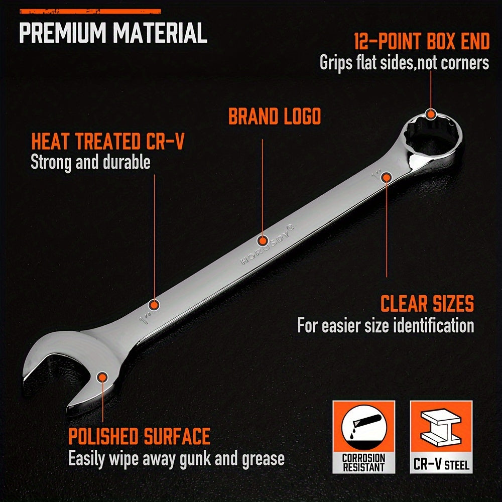 HORUSDY Large Wrench Set With Rolling Pouch 6-Piece SAE Metric 12 Point Chrome Vanadium Steel