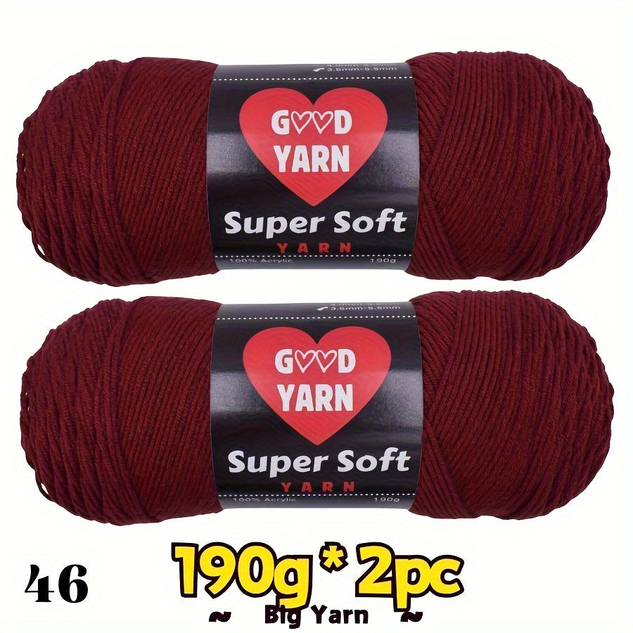 2pc*190g big 100% Acrylic yarn for knitting, crocheting, amigurumi and craft projects, #4-Worsted Yarn