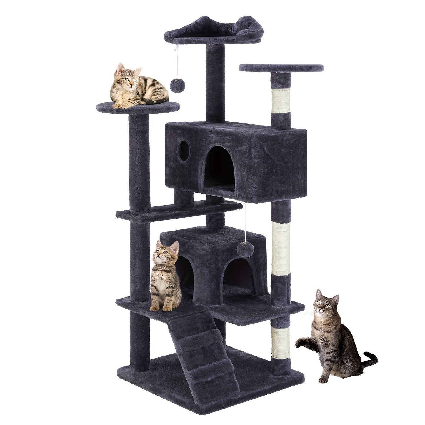 54in Cat Tree for Indoor Cats, Multi-Level Cat Tree Tower with Sisal Scratching Post, Pet House with 2 Large Condo Bed, Kitty, Kitten Toy Tree Tower, Cat Tree for Large Small Cats with Anti-Tilt Device