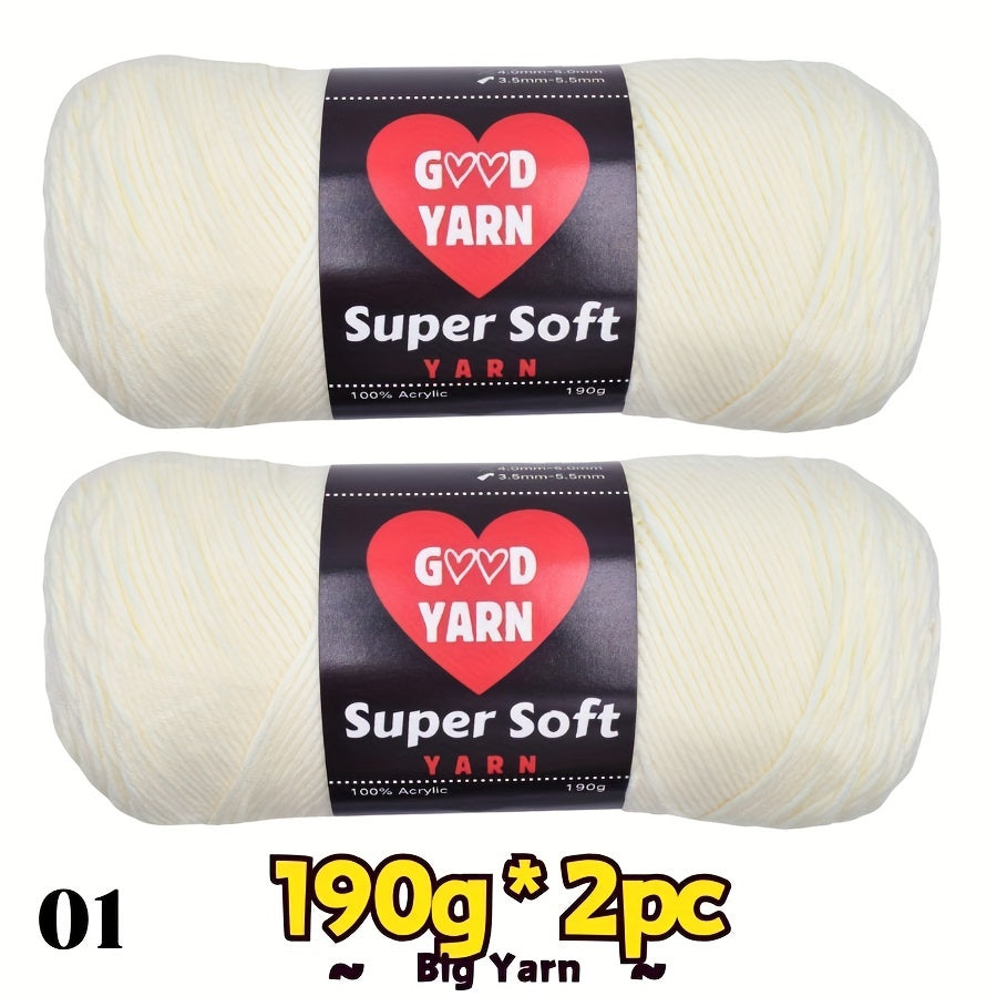 2pc*190g big 100% Acrylic yarn for knitting, crocheting, amigurumi and craft projects, #4-Worsted Yarn