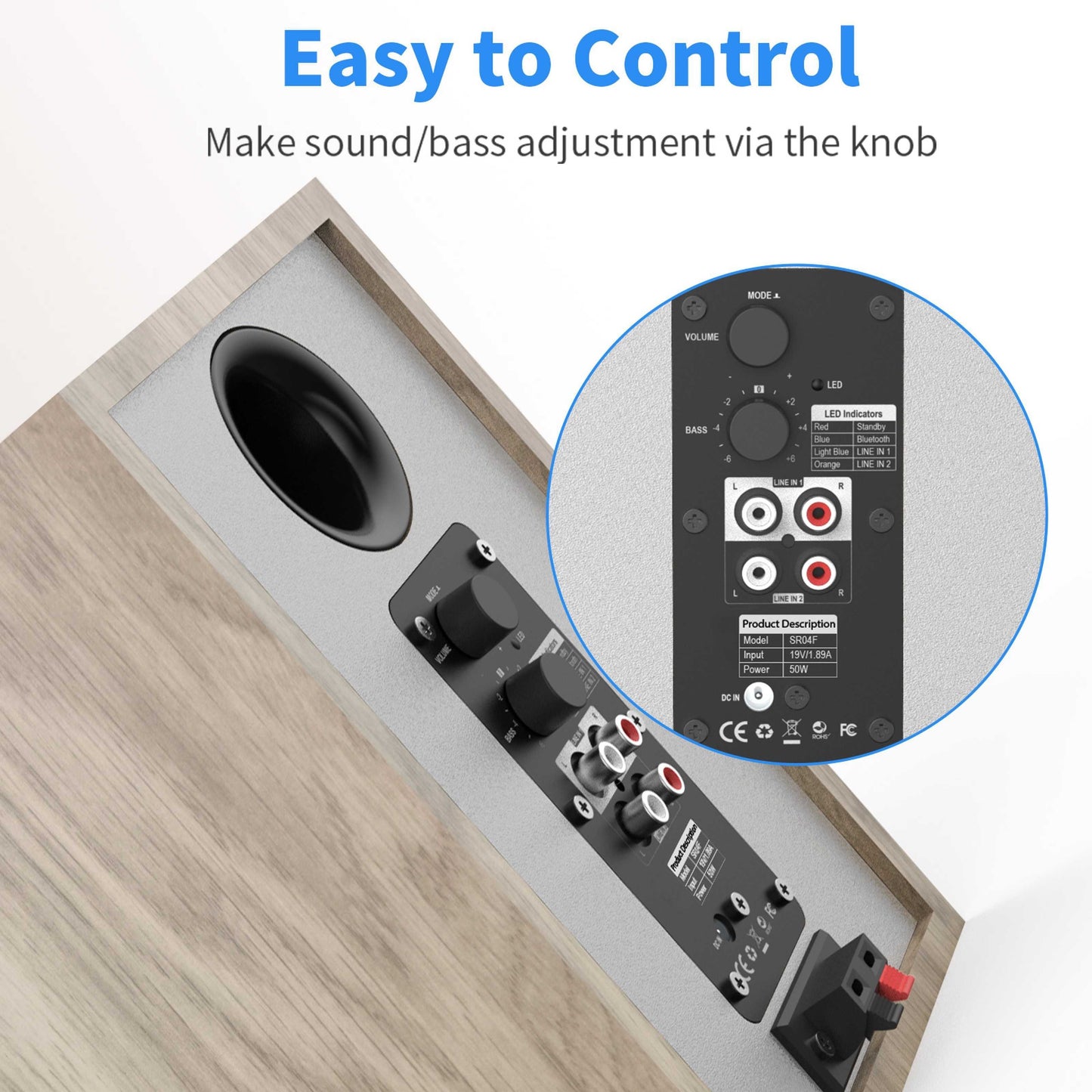 BESTISAN 50W Powered Bookshelf Speakers - Dynamic Stereo Sound for Vinyl, TV, and Desktop, Sleek Wooden Design with RCA Input, Pair