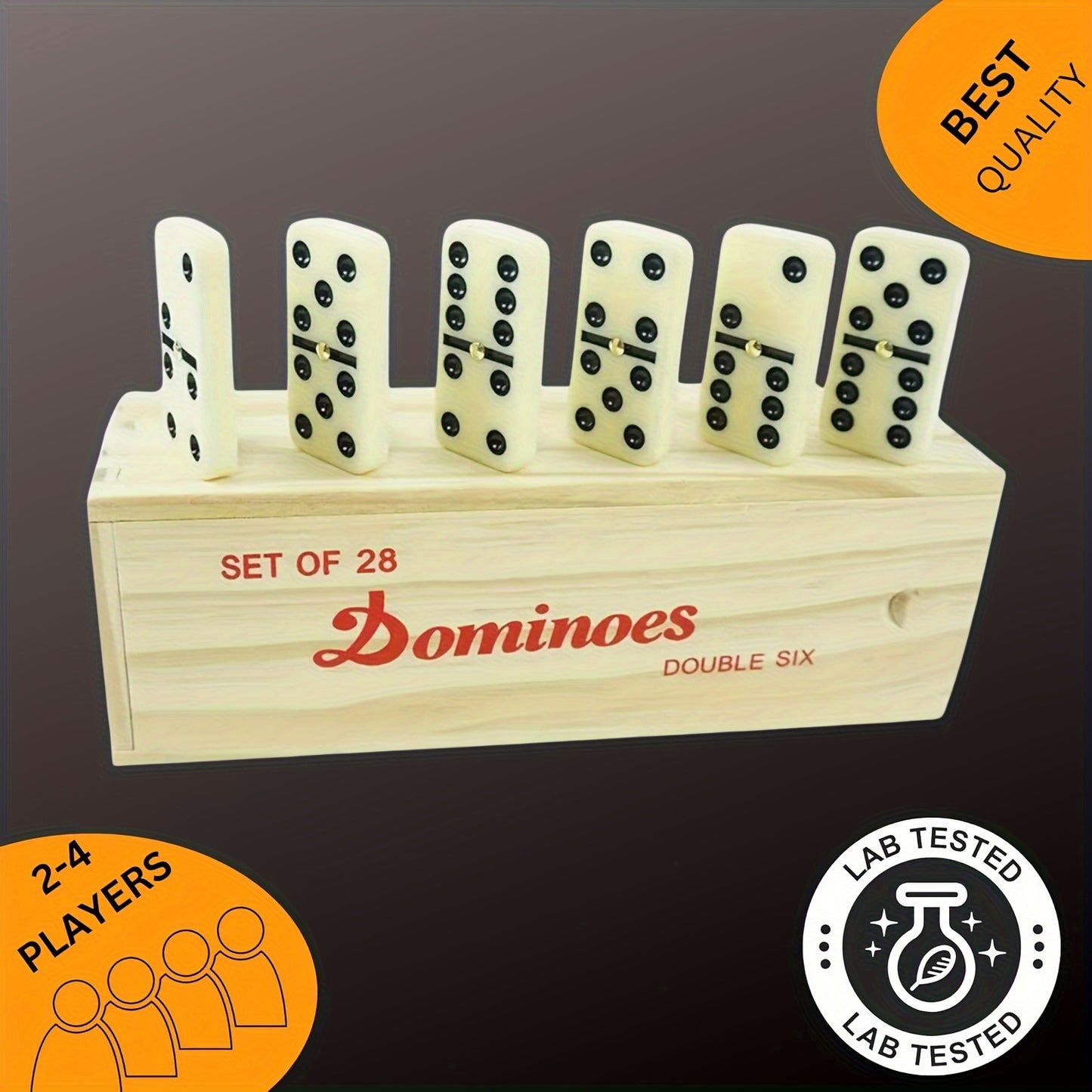 Dominoes - Classic Game with 28 Dominoes, 2-4 Players; Beautifully Boxed for Casual Play, Acrylic Material, Durable Box