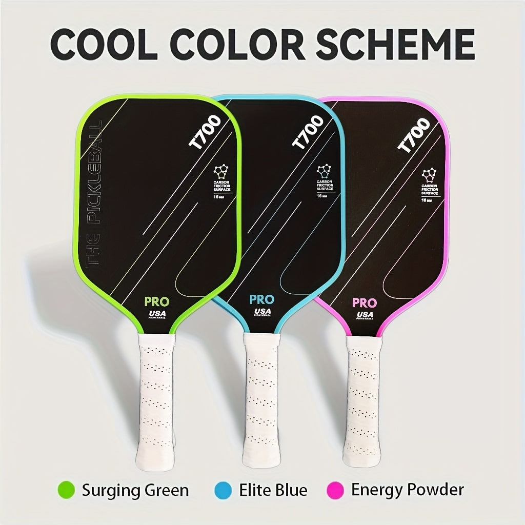 Pickleball, 1pc T700 Carbon Fiber Pickleball Paddle - Pink, Cold Pressed with Cloth Pattern Finish, 16mm Profile, Textured Surface for Powerful Spin and Balance