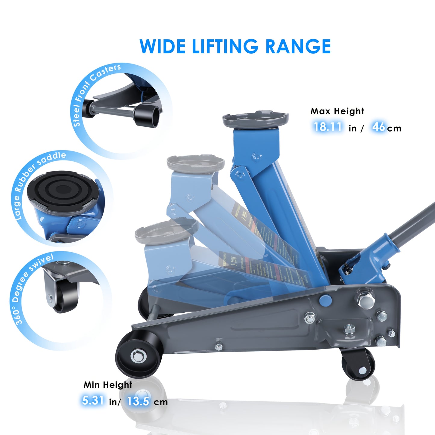 Low-Profile Hydraulic Floor Jack(One) / Jack Stands(1 Pair ) / Combination Of Hydraulic Jack And Jack Stands, Hydraulic Trolley Car Jack, Jack Combo, Small Jack, Capacity 6600 Lbs., For Car shops