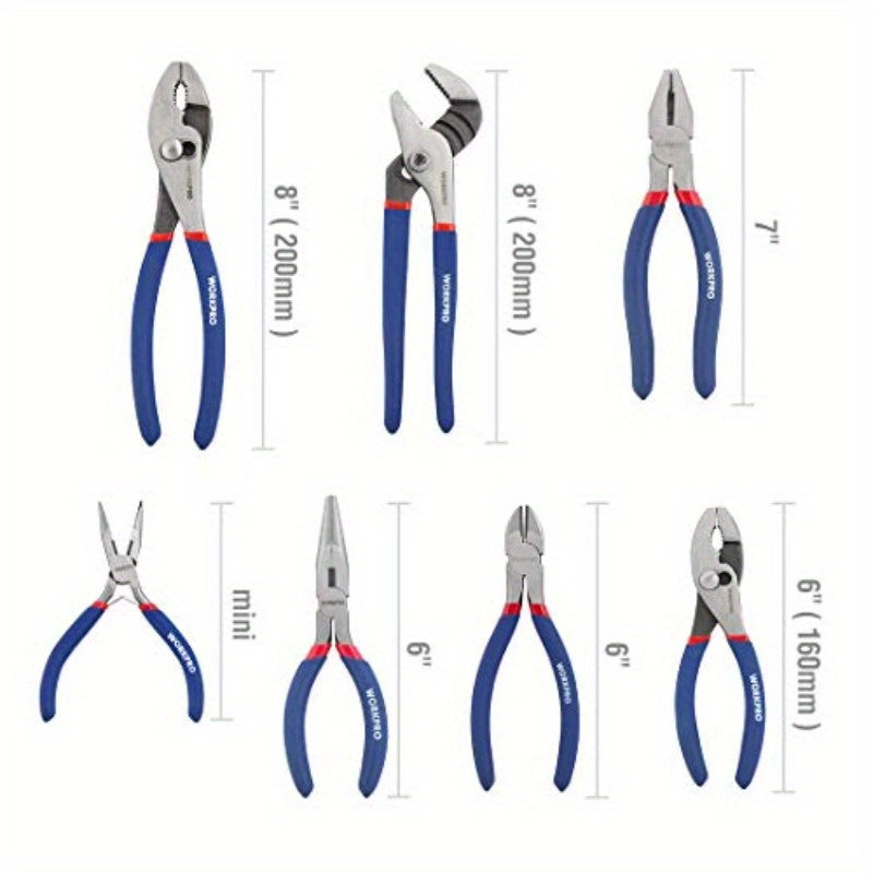 WORKPRO 7pcs Pliers Set + WORKPRO 12pcs Premium Combination Wrench Set SAE, Metal Material, Industrial Hand Tools, Power & Hand Tools, with Screwdrivers, Pliers, and Wrenches for Home Improvement and Professional Use, Home Im