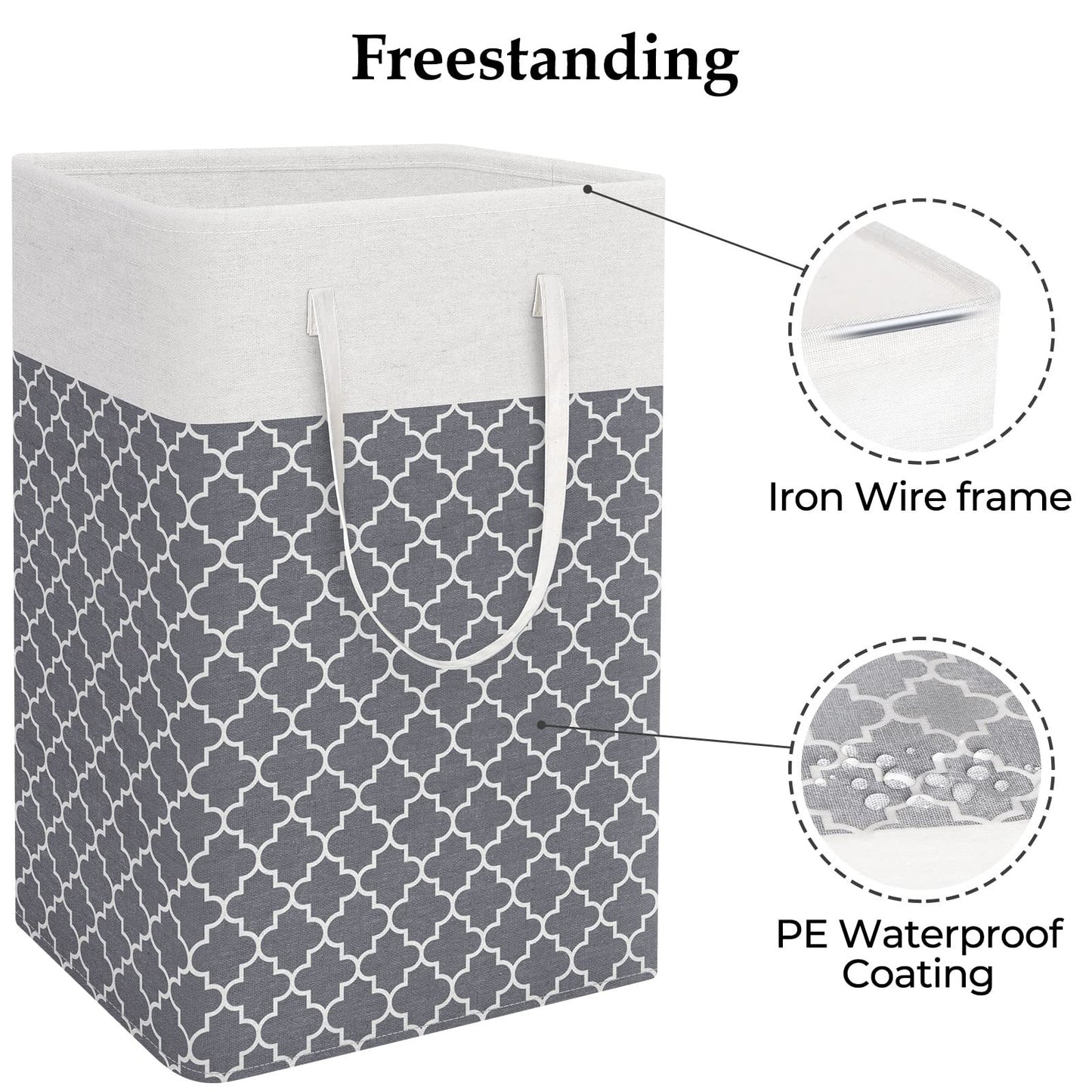 Laundry Basket / Vivicreate Laundry Basket Hamper Large Collapsible Laundry Hamper with Easy Carry Handles / Free-standing Clothes Hampers for Laundry, Bedroom, Dorm, Clothes, Towels, 75L, Clover Grey