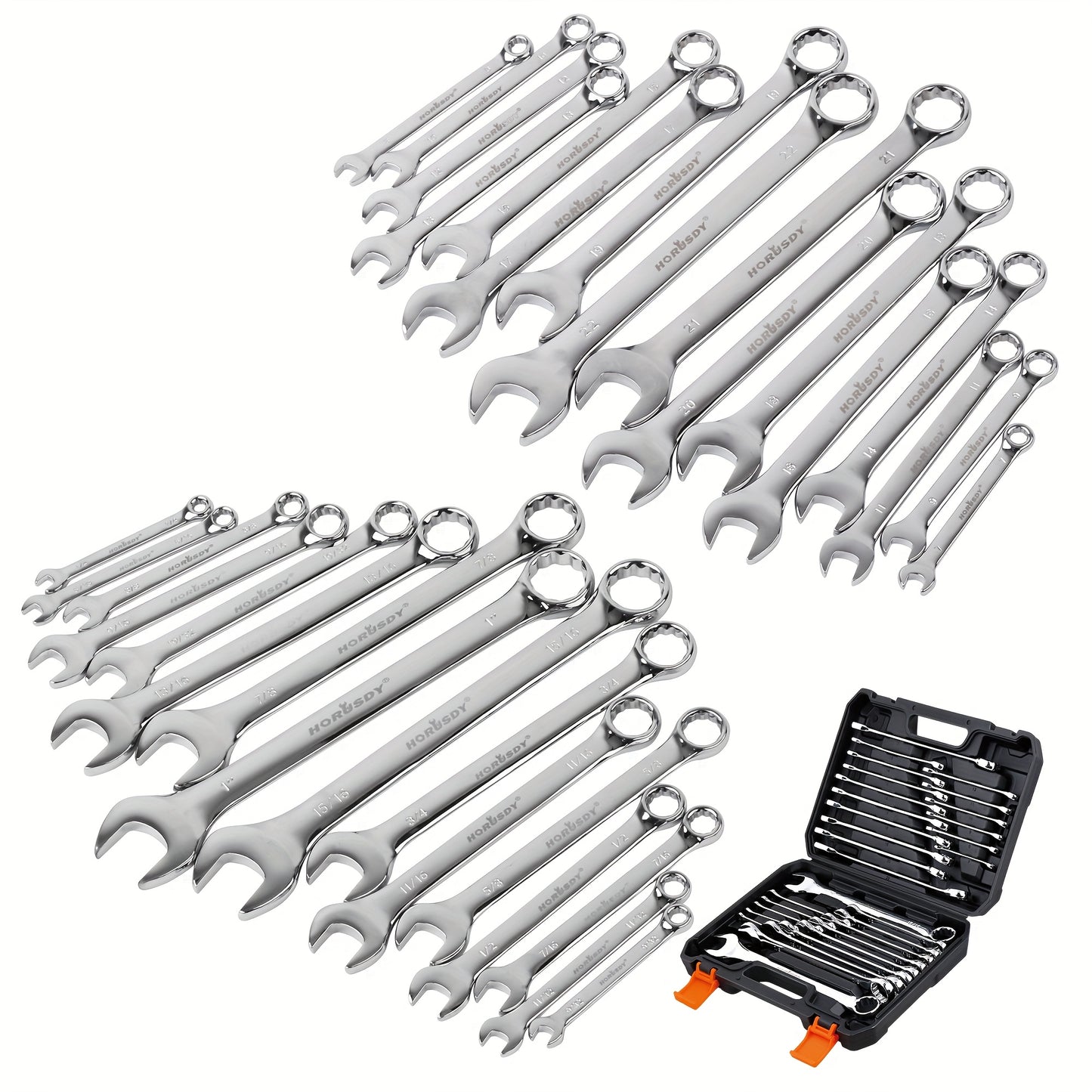 32pcs Combination Wrench Set 1/4"-1" & 7mm-22mm SAE And Metric Chrome Vanadium Steel Construction with Case 12 Point Combination Ended Spanner Kits