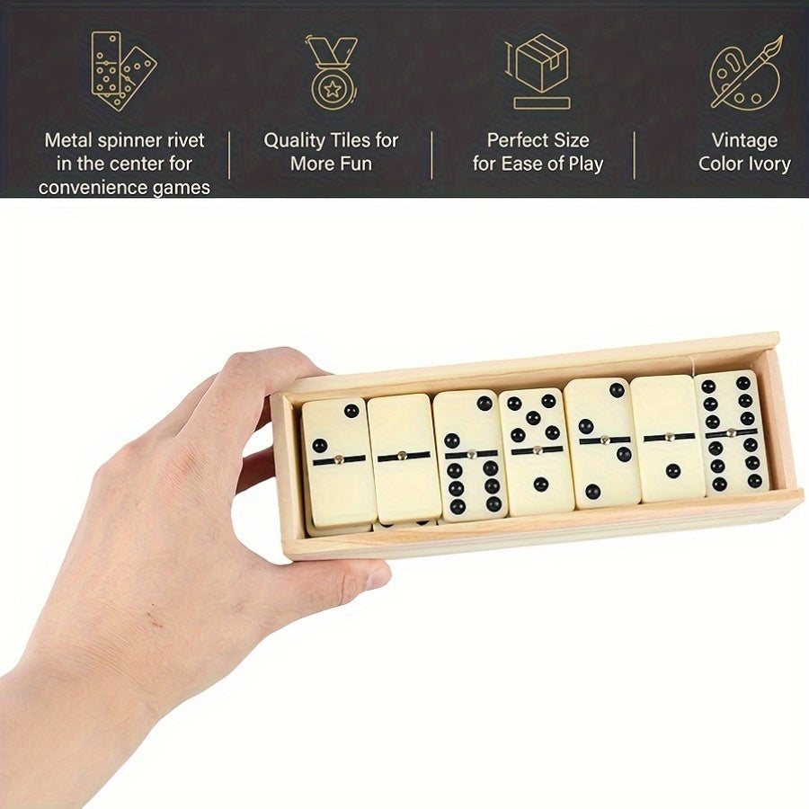 Dominoes - Classic Game with 28 Dominoes, 2-4 Players; Beautifully Boxed for Casual Play, Acrylic Material, Durable Box