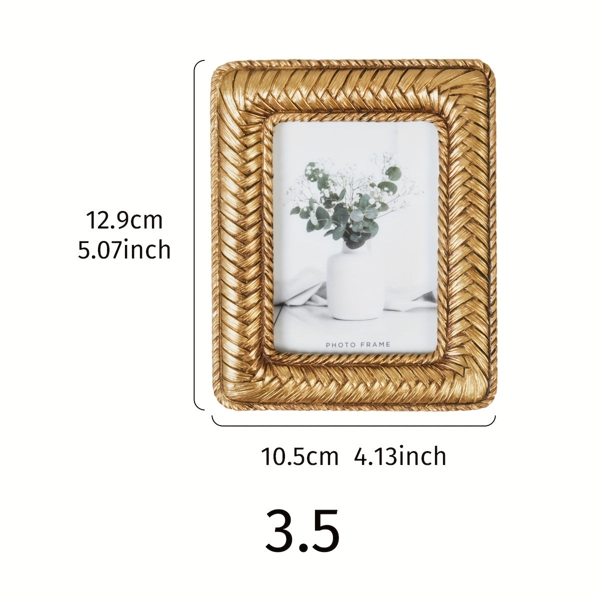 Picture Frames / 1pc Golden Woven Pattern Resin Photo Frame - Modern Creative Tabletop Decor for Bedroom, Study, or Office, Multiple Styles Available, Simple yet Elegant Design for Photo Display, Office Decor | Decorative Frame | Textured Fin