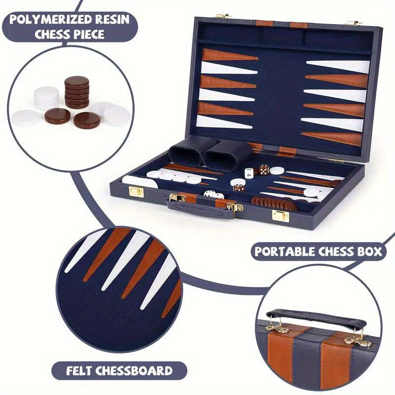Backgammon / 15-Inch Backgammon Set, Classic Board Game with Premium Folding Backgammon Box; Portable Backgammon Game Set