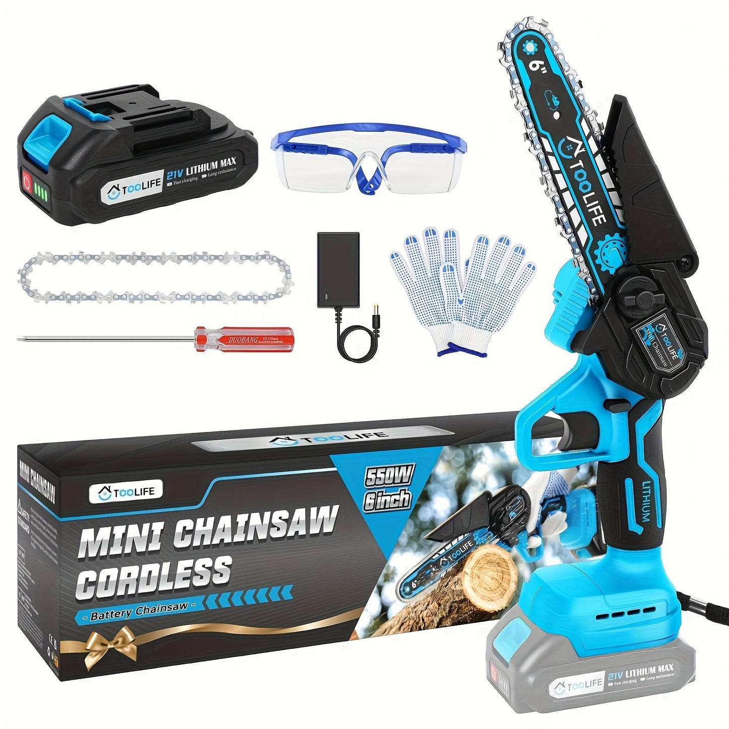 Mini Chainsaw Cordless, 6 Inch Handheld Electric Portable Power Chainsaw, 2 Rechargeable Batteries And Toolbox, Tree Trimming Wood Working & Cutting. Courtyard, Household, Survival Outdoor Tools. Gardening Supplies & Equipmen