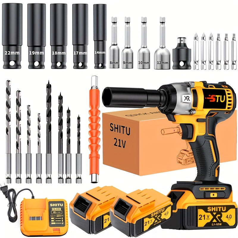 Cordless impact wrench, impact wrench with charger, lithium-ion wrench, portable, fast charger - electric tools suitable for home and car maintenance and repair