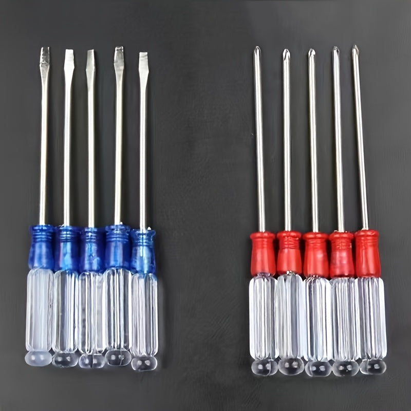 10pcs/1set Crystal Screwdriver, Transparent Handle, Durable Steel, Multiple Sizes of Flat and Phillips Heads - Suitable for Home and Industrial Use