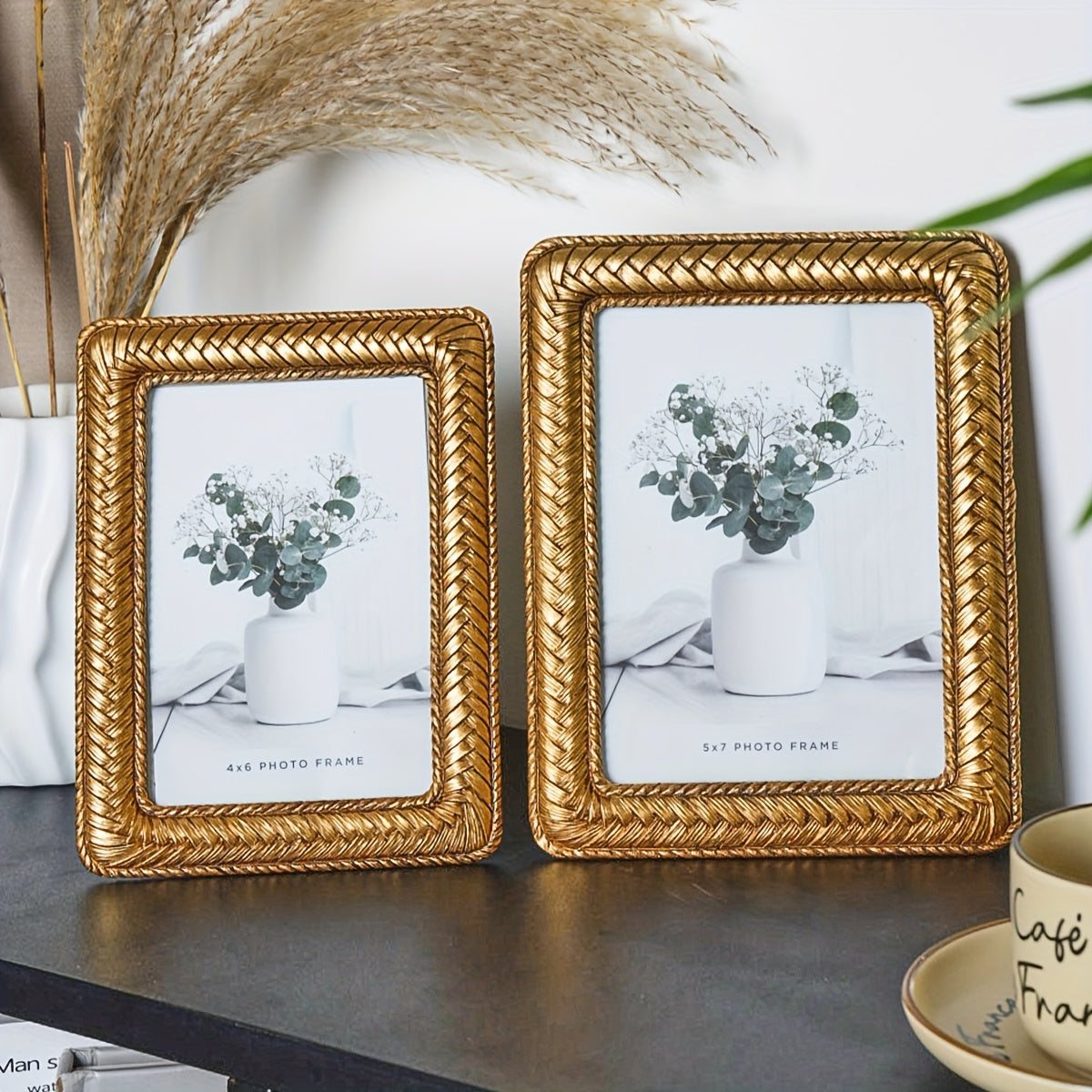 Picture Frames / 1pc Golden Woven Pattern Resin Photo Frame - Modern Creative Tabletop Decor for Bedroom, Study, or Office, Multiple Styles Available, Simple yet Elegant Design for Photo Display, Office Decor | Decorative Frame | Textured Fin