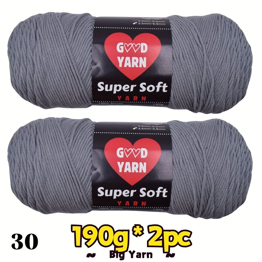 2pc*190g big 100% Acrylic yarn for knitting, crocheting, amigurumi and craft projects, #4-Worsted Yarn