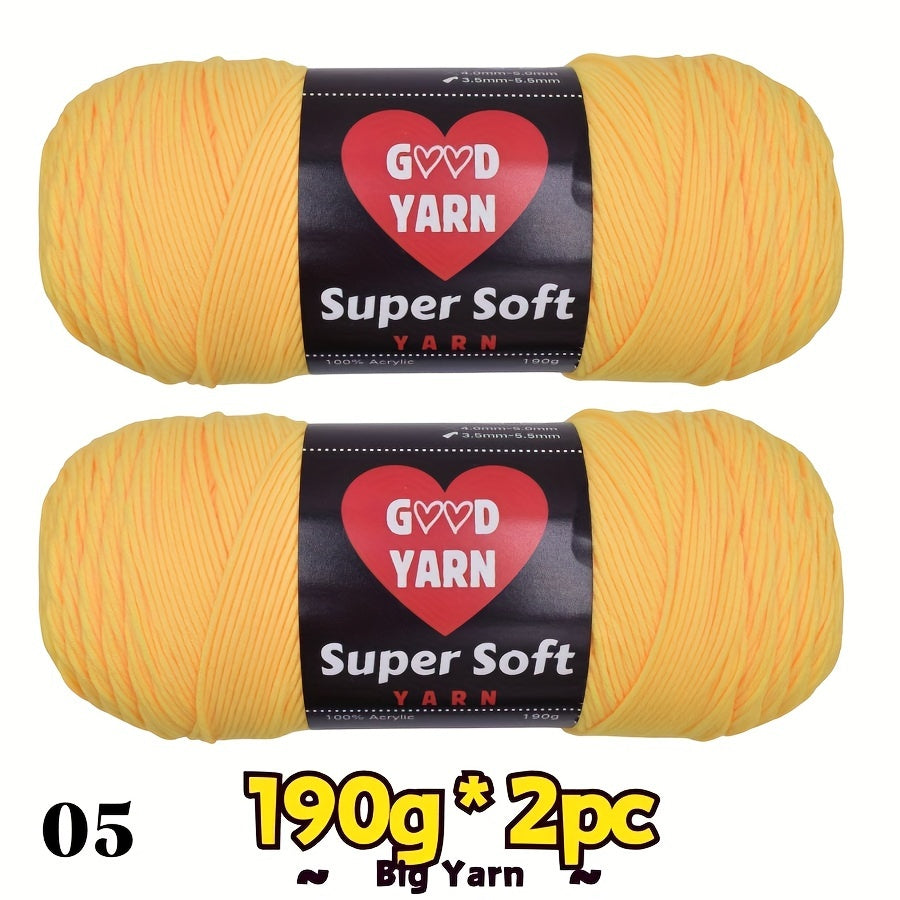 2pc*190g big 100% Acrylic yarn for knitting, crocheting, amigurumi and craft projects, #4-Worsted Yarn