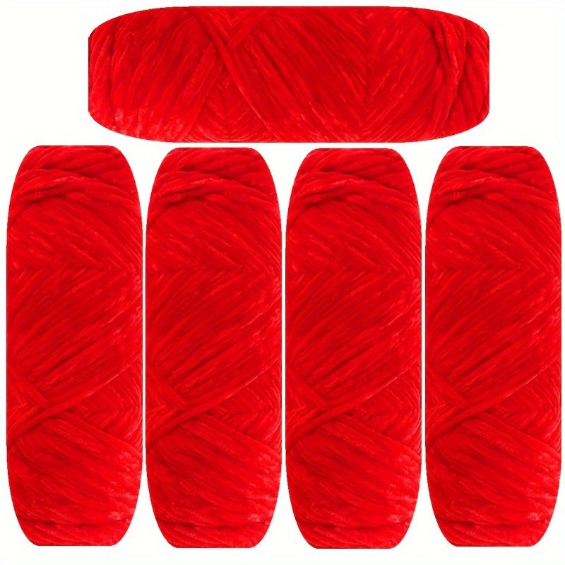 Velvet Chenille Yarn 5-Pack, 500g (17.63oz) Each, 100% Polyester, Soft Skin-Friendly Multi-Color Thick Yarn for Crochet, Knitting, DIY Crafts, Scarves, Blankets, Hats - 4mm Width