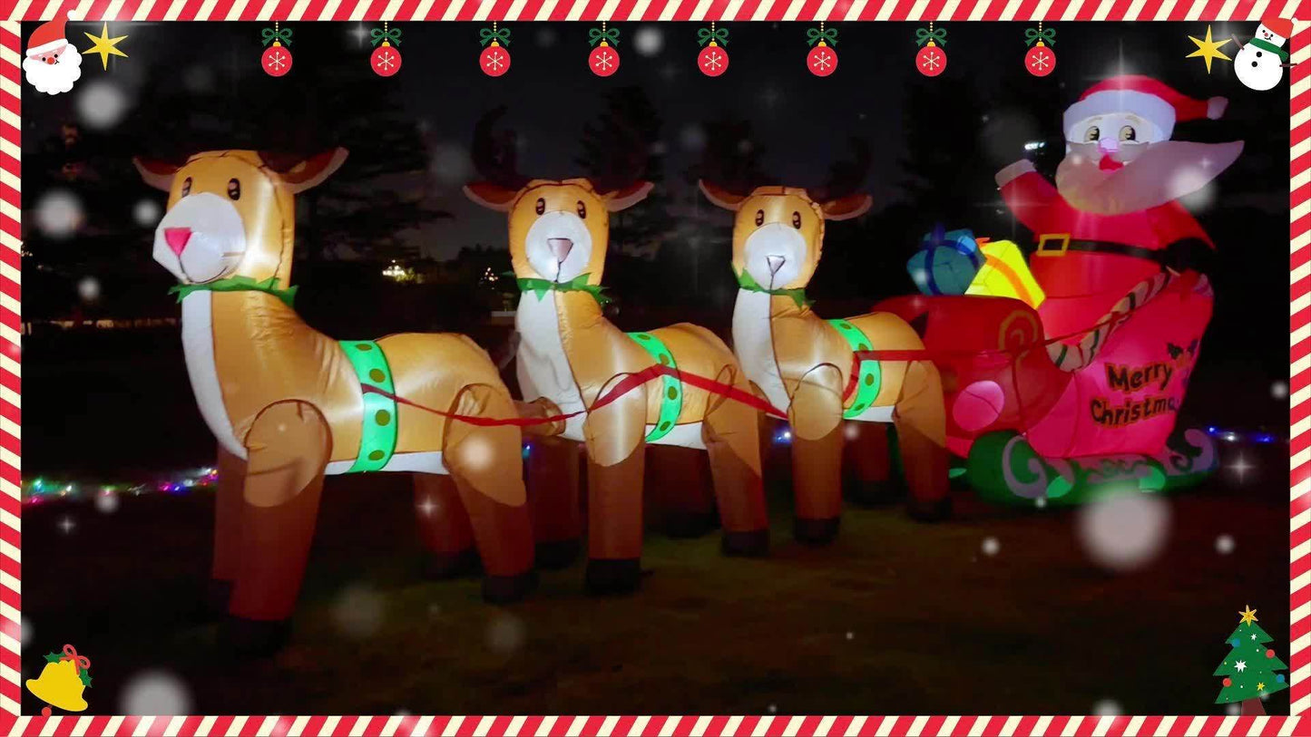 Christmas inflatable: 12FT Giant Outdoor Christmas Inflatable Santa Claus On Sleigh with Three Reindeer Decorations, Built-in LED Lighted Blow Up Merry Christmas Decorations For Christmas Party Outdoor Garden Lawn Yard Decorations