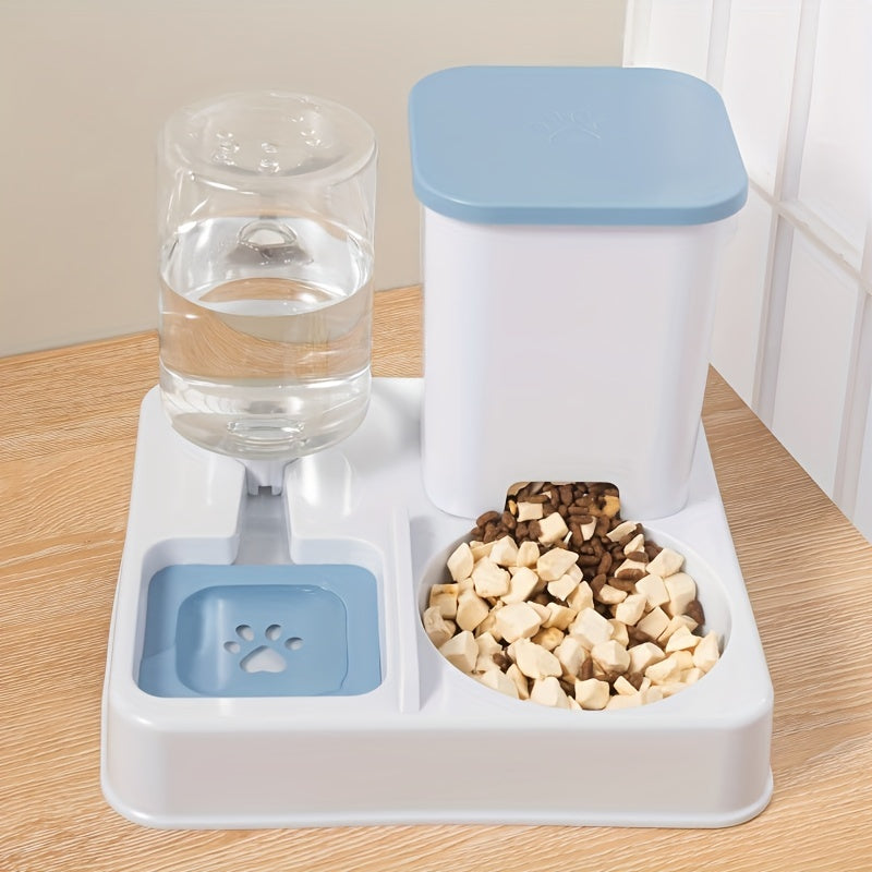 2-in-1 Cat Bowl, Plastic Pet Feeder with Water Dish, Dual-Function Pet Food and Water Bowl, Easy to Clean, Durable, for Cats and Dogs