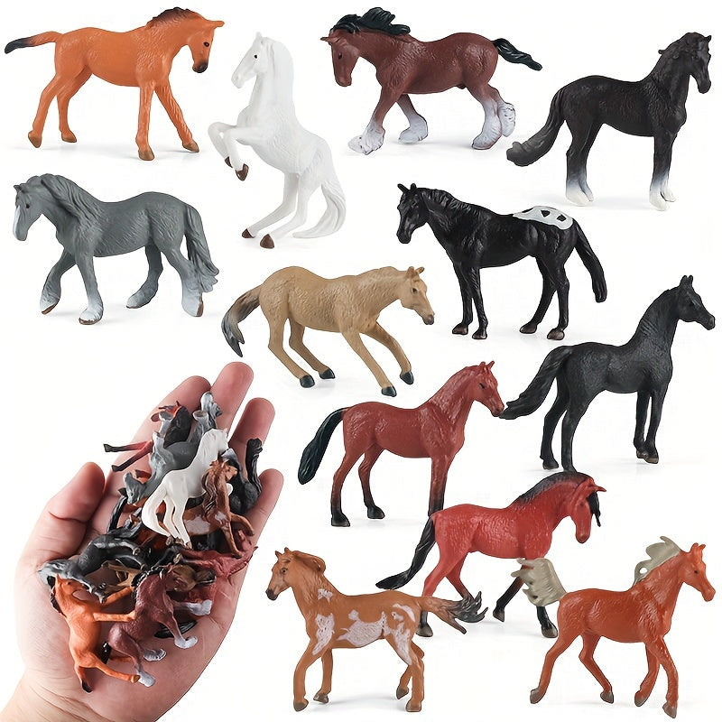 Toys / 12pcs Wild Horse Figure Set - PVC Stallions, Hacking & Millennium Horses for Racetrack and Ranch Scenes, Ideal for Imagination and Display, Perfect Halloween or Christmas Gift - Available in Apricot, Orange-Red, Mixed, Gray,