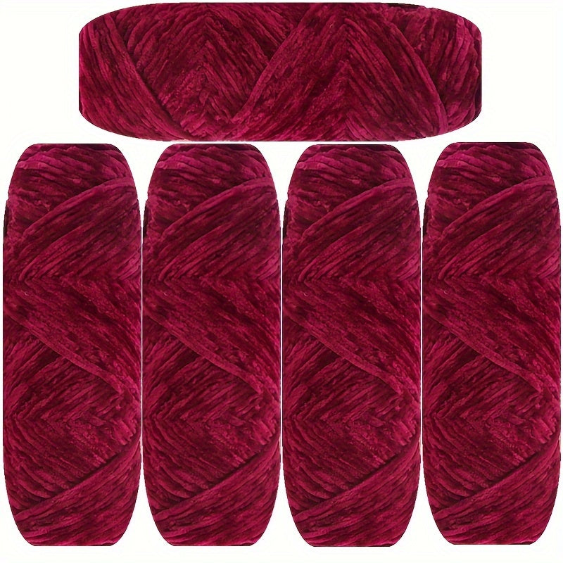 Velvet Chenille Yarn 5-Pack, 500g (17.63oz) Each, 100% Polyester, Soft Skin-Friendly Multi-Color Thick Yarn for Crochet, Knitting, DIY Crafts, Scarves, Blankets, Hats - 4mm Width