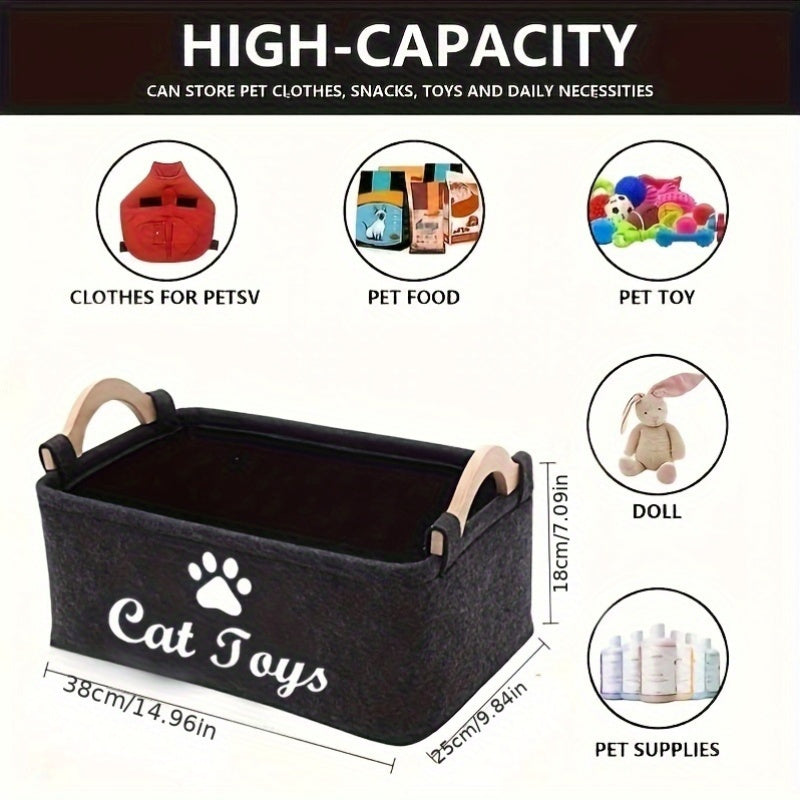 Pet Toy Organizer / 1pc Whisker Wonders Durable Polyester Cat Toy Storage Box, Graphic Paw Print Design