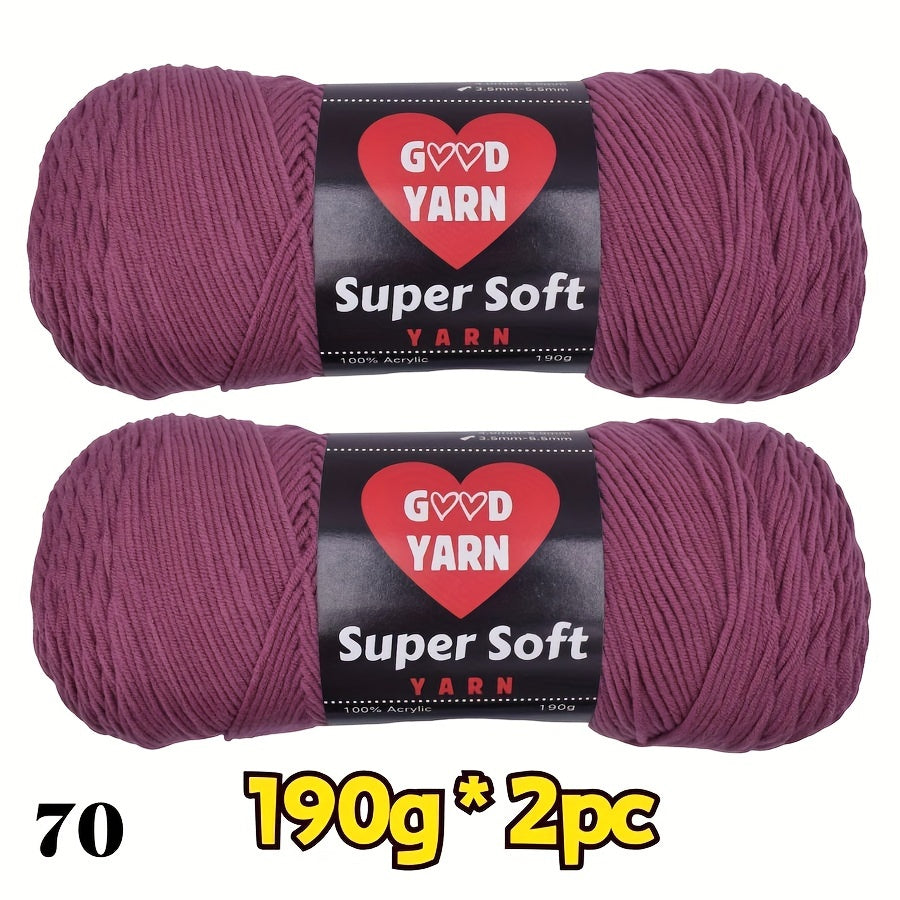 2pc*190g big 100% Acrylic yarn for knitting, crocheting, amigurumi and craft projects, #4-Worsted Yarn