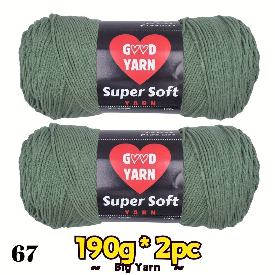 2pc*190g big 100% Acrylic yarn for knitting, crocheting, amigurumi and craft projects, #4-Worsted Yarn