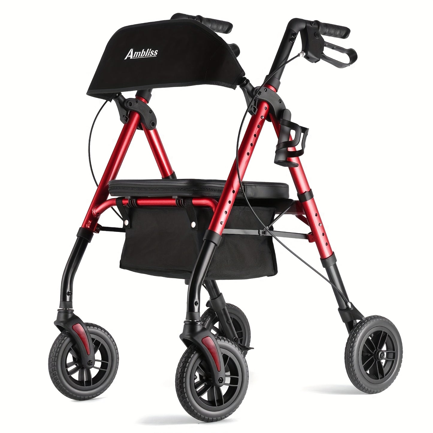 "8"" Inch Big Wheel All-Terrain Rollator Walker with Tray, Padded Seat & Backrest, Under-Seat Basket for Seniors"