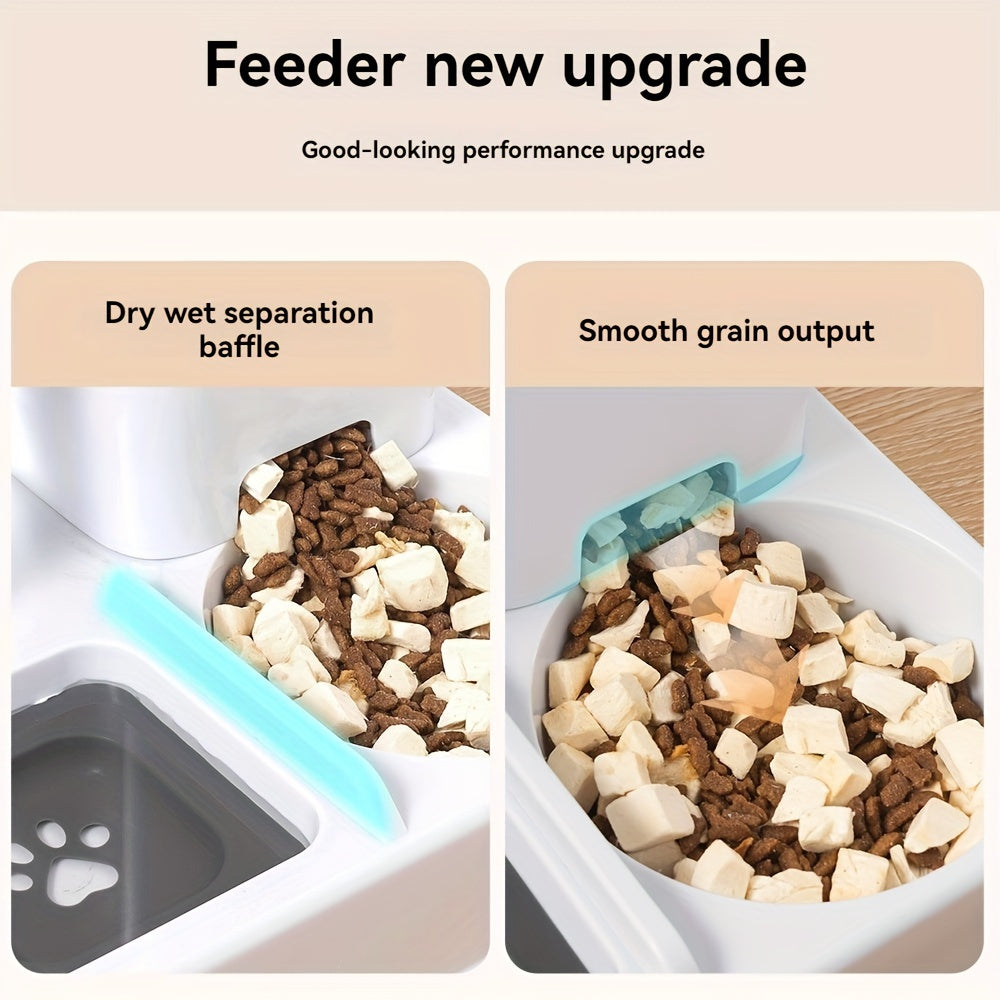 2-in-1 Cat Bowl, Plastic Pet Feeder with Water Dish, Dual-Function Pet Food and Water Bowl, Easy to Clean, Durable, for Cats and Dogs