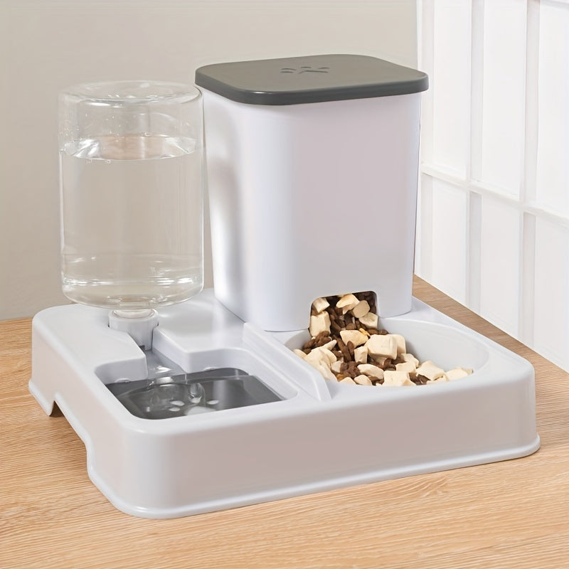 2-in-1 Cat Bowl, Plastic Pet Feeder with Water Dish, Dual-Function Pet Food and Water Bowl, Easy to Clean, Durable, for Cats and Dogs